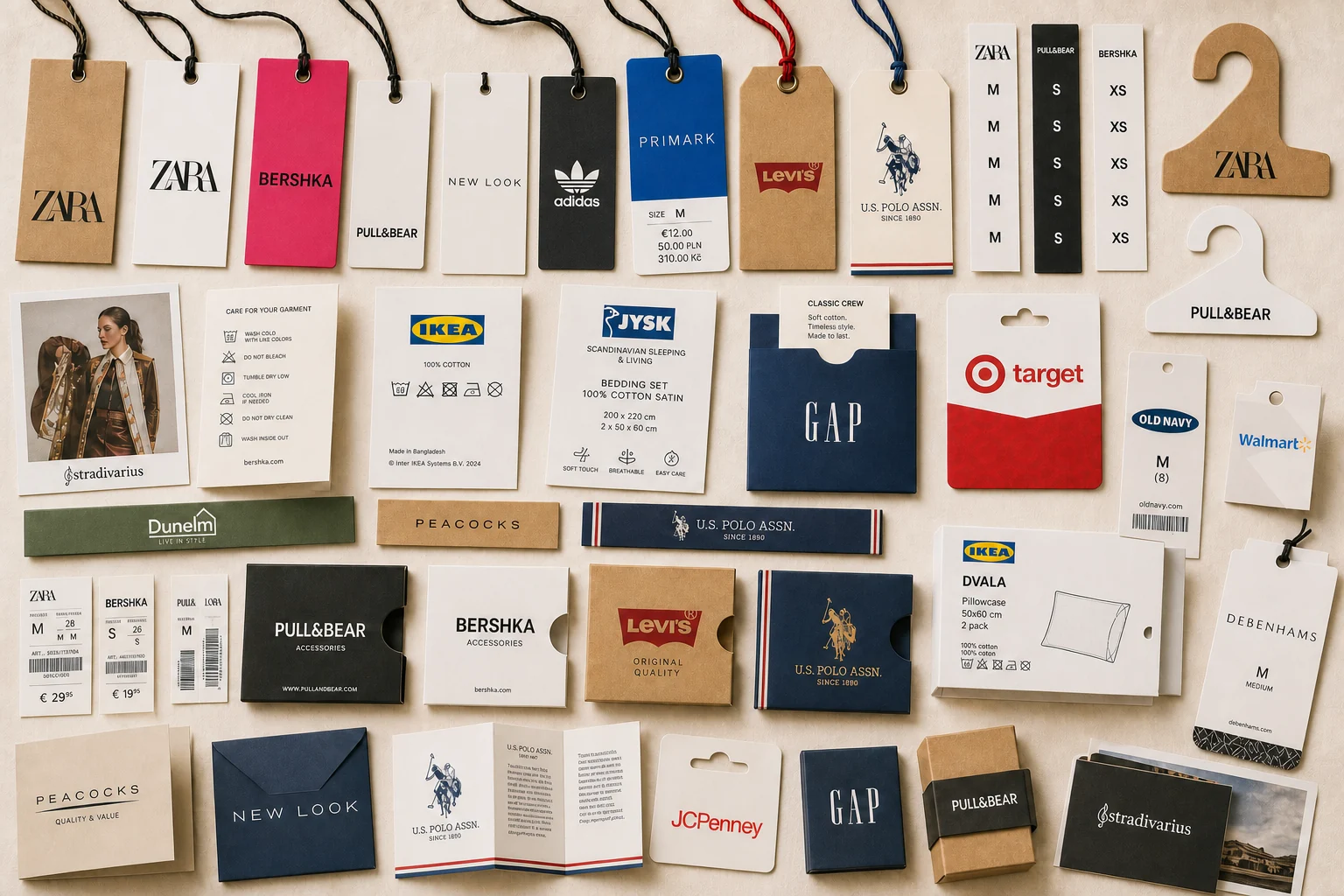 Branded portfolio of offset-printed tags, cards and packaging components