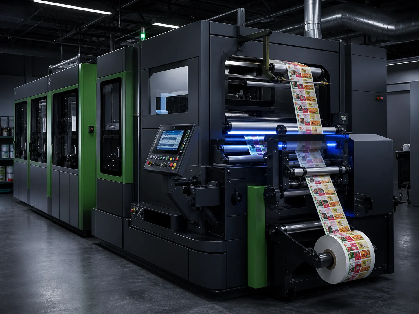 Industrial narrow-web digital press producing packaging labels
