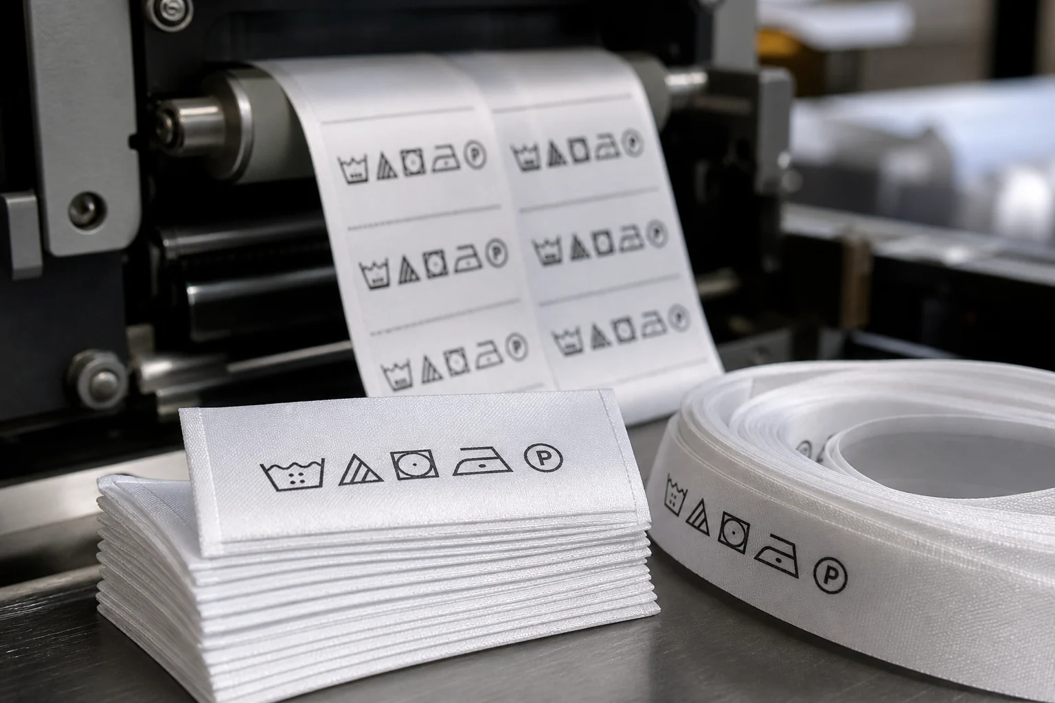 Printed fabric labels and ribbon output